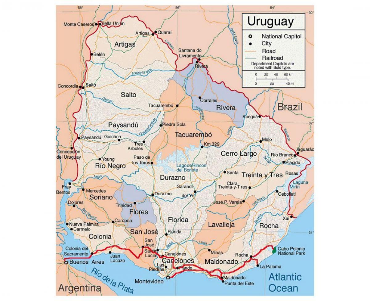 Bản đồ của Uruguay với thàn