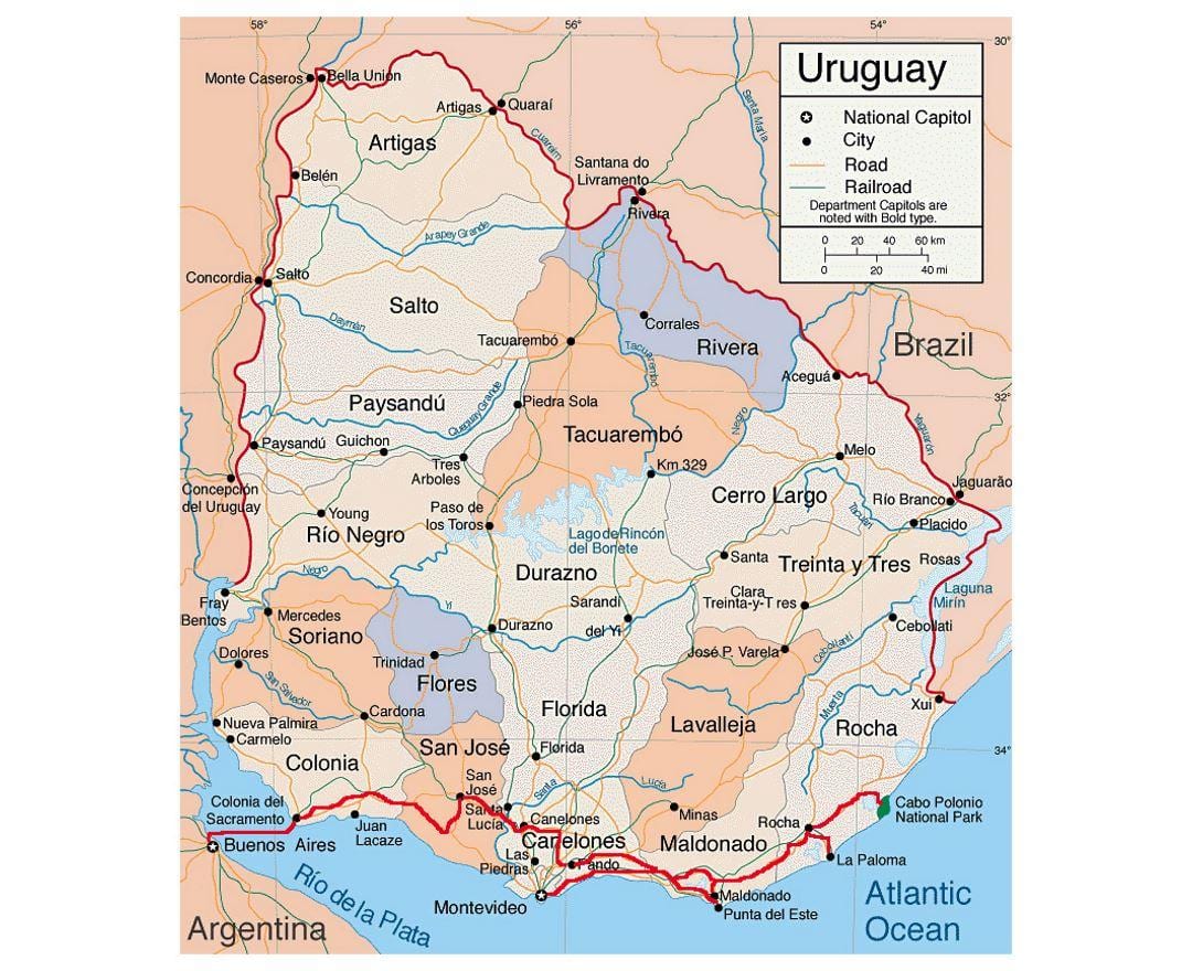 Bản đồ của Uruguay với thàn