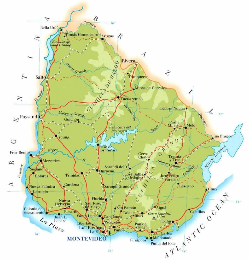 Bản đồ của Uruguay địa lý